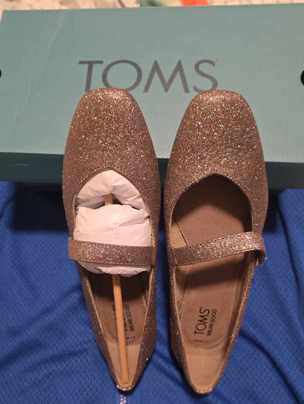 NWT TOMS Glitter Mary Jane Flats in Rose Gold